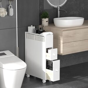 Bathroom Floor Organizer with 2 Drawers Bath Toilet Paper Holder for Small Space