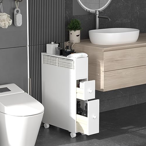 Bathroom Floor Organizer with 2 Drawers Bath Toilet Paper Holder for Small Space