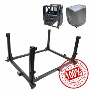 Car Door Storage Hanger Bracket Compatible with Jeep Wrangler TJ YJ JK JKU JL JLU & Gladiator JT 2 Door & 4 Door 1987-2023 Movable Doors Storage Hanger Rack Removable Stand Cart with Dust Cover