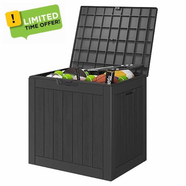 Akeacubo 31 Gallon Deck Box Resin Lockable Large Outdoor Storage Box Waterproof and UV proof Outdoor Container for Patio Furniture Cushions Pillow Pool Toys Garden Tools & Sports Equipment - Black