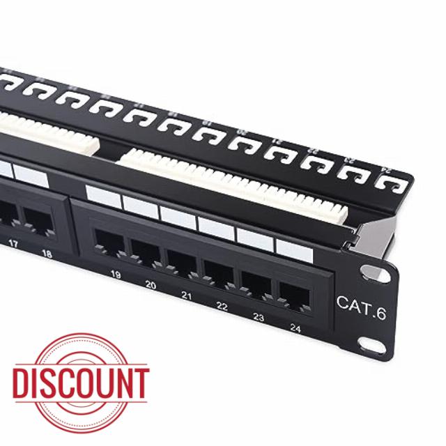 Cable Matters Rackmount or Wall Mount 1U 24-Port Cat 6 Network Patch Panel with Support Bar