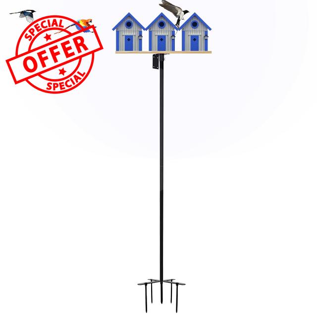 Bird House Pole Bird Feeder Stand Birdhouse Mounting Pole Bird House Post Heavy Duty Hummingbird House Pole for Outside Bird Feeder Station Mounted Kit Adjustable Height-126 Inch
