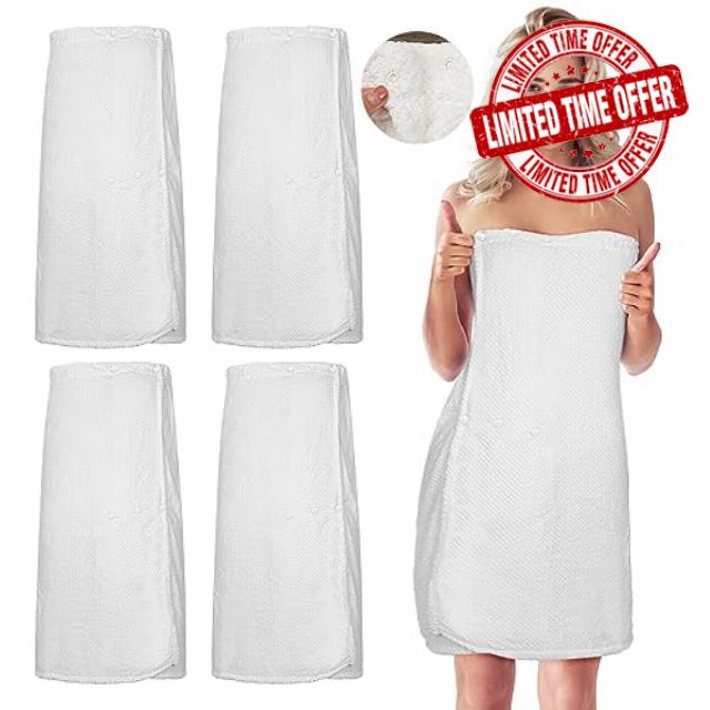 Tigeen 4 Pcs Towel Wrap for Women Spa Robe Quick Dry with Adjustable Closure Elastic Top Lightweight Wraps for Bath Shower