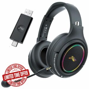 JAKO Wireless Bluetooth Gaming Headset USB and USB-C with Detachable Noise Canceling Microphone for PC PS4 PS5