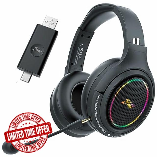 JAKO Wireless Bluetooth Gaming Headset USB and USB-C with Detachable Noise Canceling Microphone for PC PS4 PS5