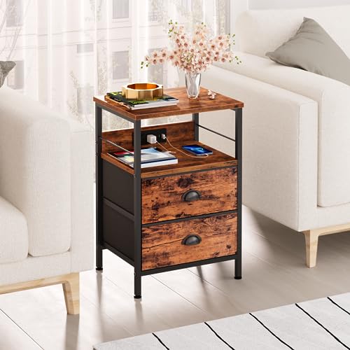 Night Stand with Storage Shelf & Hooks