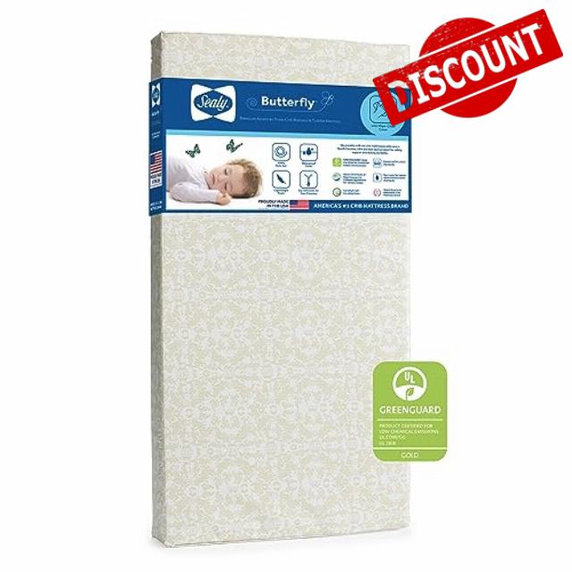 Sealy Butterfly Premium Foam Non-Toxic Waterproof Baby Crib Mattress & Toddler Bed Mattress