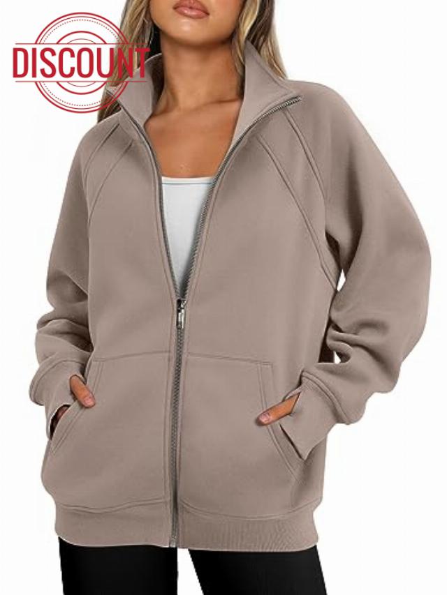 Ezymall Womens Zip up Hoodies Oversized Sweatshirts Fleece Jackets with Pockets