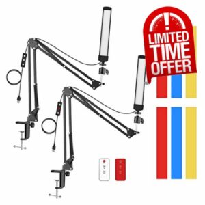 Newks 2 Pack LED Video Light with C Clamp Arm Stand/Color Filters/Remote Control