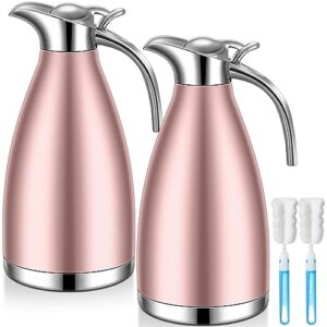 Thermal Coffee Carafe Insulated Double Walled Vacuum Thermal Pot Flask with Brushes 12 Hour Heat Retention (Rose Gold)