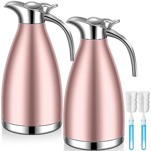 Thermal Coffee Carafe Insulated Double Walled Vacuum Thermal Pot Flask with Brushes 12 Hour Heat Retention (Rose Gold)