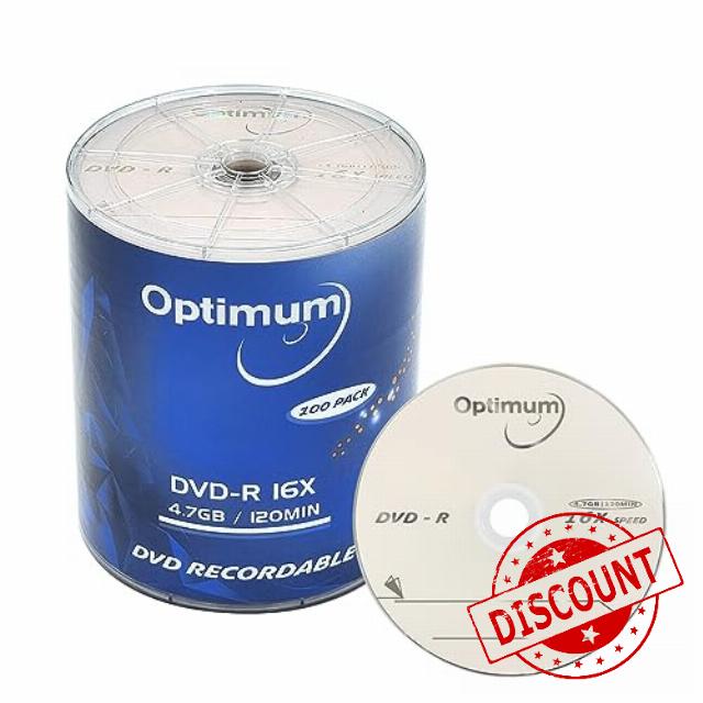 OPTIMUM DVD-R 4.7GB 16x Branded Logo Recordable Media Disc - 100 Disc (no Container)