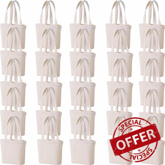 Firecolor Chic 10" x 8" x 3"Mini Canvas Tote Bags for Fabric Painting Cotton Sturdy Bag Heavy-duty Gift Bags