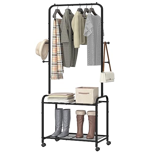 Garment Rack with 2-Tier Storage Shelf