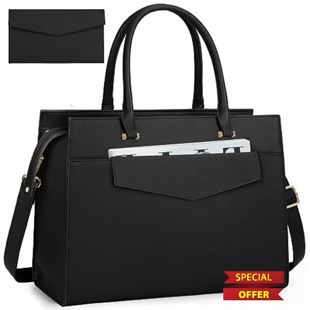 Laptop Bag for Women 15.6 inch Leather Work Bag 2pcs Set Large Computer Tote Bag