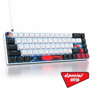 Ussixchare 60 Percent Gaming Keyboard 68 Keys Mechanical Keyboard LED Backlit Compact Wired Keyboard with Red Switch for Windows MAC PS4/5 Xbox Gamer(Black-White)