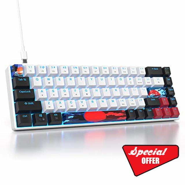 Ussixchare 60 Percent Gaming Keyboard 68 Keys Mechanical Keyboard LED Backlit Compact Wired Keyboard with Red Switch for Windows MAC PS4/5 Xbox Gamer(Black-White)