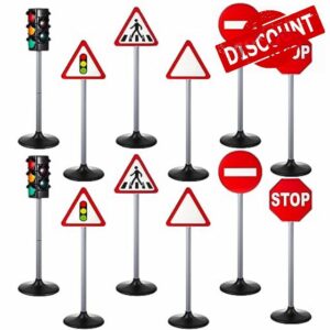 Leyndo 12 Pcs Traffic Light Crosswalk Signal Traffic Light Toys with Street Signs Learning Traffic Signs Traffic Light Decor Railroad Crossing Toy Educational Toy Road Play for Gift