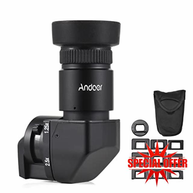 Andoer Andoer Camera Viewfinder Magnification 1.25X/2.5X Right Angle Viewfinder with 10 Mount Adapters Replacement for Canon Nikon Pentax Olympus Leica Fujifilm DSLR Camera