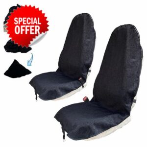 Bethshaya Foldable Storage Feature Waterproof Sweat Towel Car Seat Cover for Post Gym Workout，Machine Washable for Ultimate Convenience (2Pcs-Black)