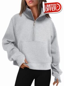 WYNNQUE Womens Half Zip Cropped Pullover Sweatshirts Fleece Quarter Zipper Hoodies Winter Clothes Sweaters Thumb Hole