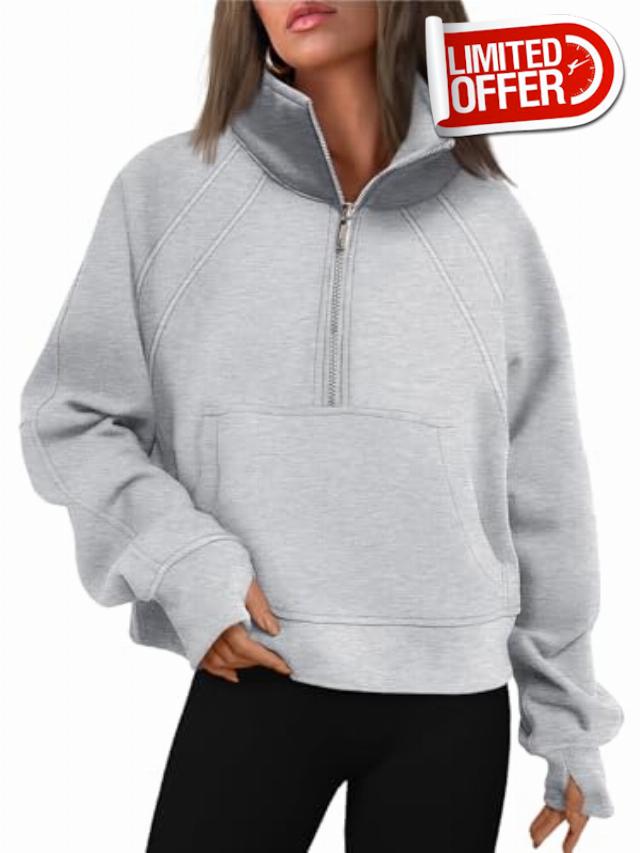 WYNNQUE Womens Half Zip Cropped Pullover Sweatshirts Fleece Quarter Zipper Hoodies Winter Clothes Sweaters Thumb Hole
