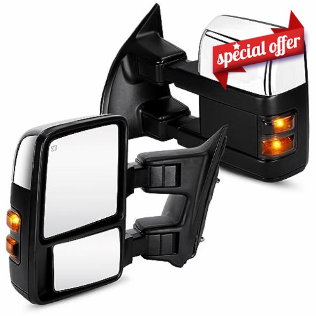 Towing Mirrors Rear View Mirrors fit for 2008 2009 2010 2011 2012 2013 2014 2015 2016 Ford F-250 F-350 Super Duty Power Heated with Turn Signal (Chrome)