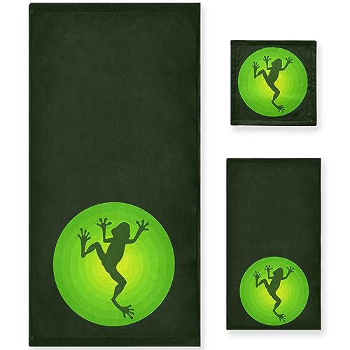 Green Frog Silhouette Luxury 3 Towels Set Decor for Home