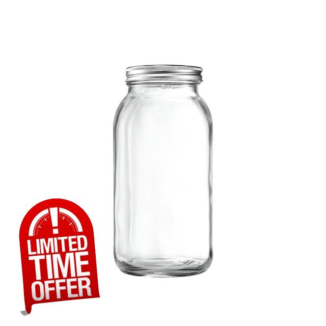 64 oz. Wide-Mouth Glass Mason Jars with Metal Airtight Lids and Bands 1 Quart Large For Canning