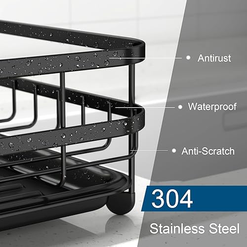 Dish Drainers for Kitchen Counter Anti-Rust Stainless Steel Dish Drainer with Utensil Holder Cutlery Holder