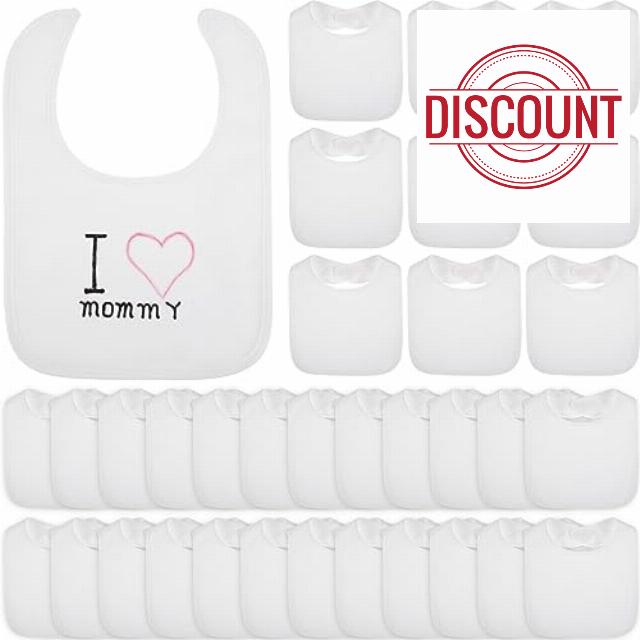 Toulite 50 Pcs White Bibs for Baby Washable Reusable Feeder Bibs Cotton Baby Bibs with Double Sided Design