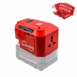 180W Pure Sine Wave Inverter Compatible with Milwaukee 18V Battery DC 20V to AC 110V~120V Pure Sine Wav Sine Wave Power Inverter with AC Outlet and 1-USB&Type-C
