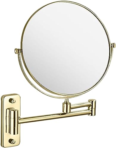 Waterproof Bathroom Shaving Mirror Wall-Mounted Magnifying Mirror 360° Swivel Extendable Mirror Double-Sided Vanity Mirror Gold Brass Shower Mirror (Color : 5in 5X)