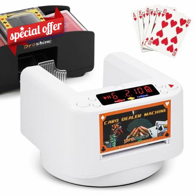 Proshine Card Dealer Machine & Card Shuffler with 2 Decks of Playing Cards Automatic Card Dealer Machine Card Dealer Rotating 360°for UNO Texas Hold'em Home Card Games