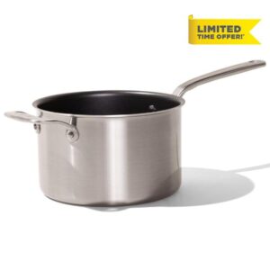 Made In Cookware - 4 Quart Non Stick Sauce Pan - Ash Grey - Made Without PFOA - 5 Ply Stainless Clad Nonstick Saucepan - Professional Cookware - Made in USA - Induction Compatible