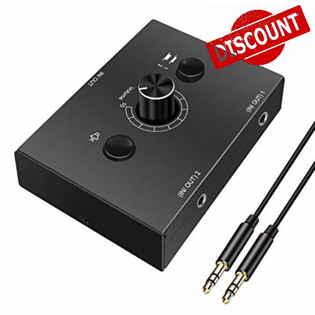3.5mm Stereo Audio Switcher Audio SwitcherStereo AUX Audio Selector Metal housing 2 Ports Audio Splitter Box (2-IN-1-OUT/1-IN-2-OUT)