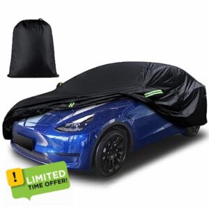 Custom Fit for Tesla Model Y Car Cover 2020-2023 Waterproof All Weather Protection Rain Snow UV Protection Full Exterior Cover with Charging Port Ventilated Mesh Door Zipper