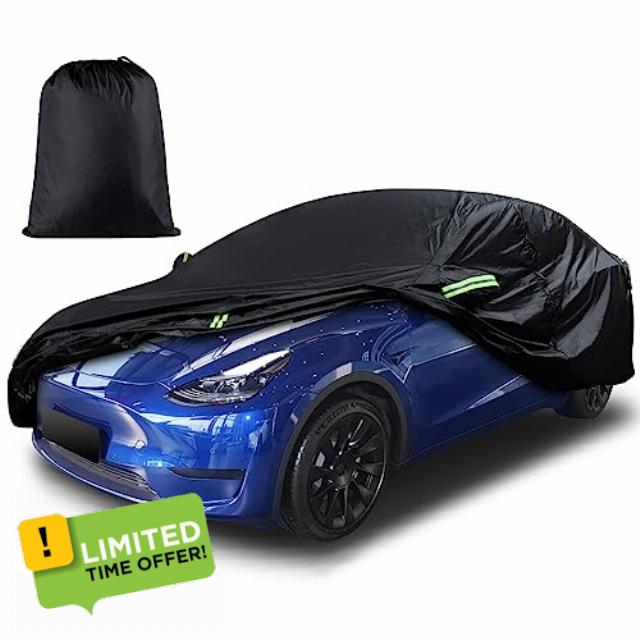 Custom Fit for Tesla Model Y Car Cover 2020-2023 Waterproof All Weather Protection Rain Snow UV Protection Full Exterior Cover with Charging Port Ventilated Mesh Door Zipper