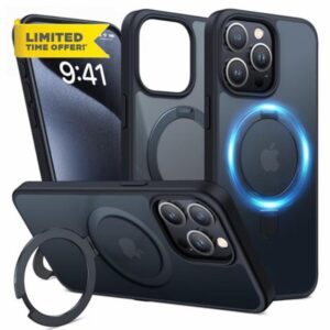 Humixx for iPhone 15 Pro Max Case with Magnetic Stand[Compatible with Magsafe][120° Invisible Kickstand] 14FT Military Translucent Matte Back Protective Case for iPhone 15 Pro Max Phone Case