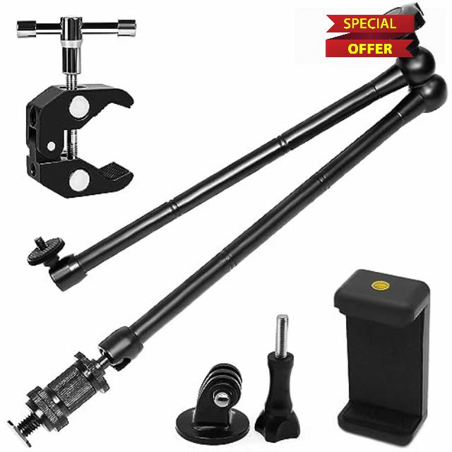 Niewalda Camera Magic Arm articulating arm- 20 Inch Metal Adjustable Friction Articulated arm with Super Clamp/Phone Clip