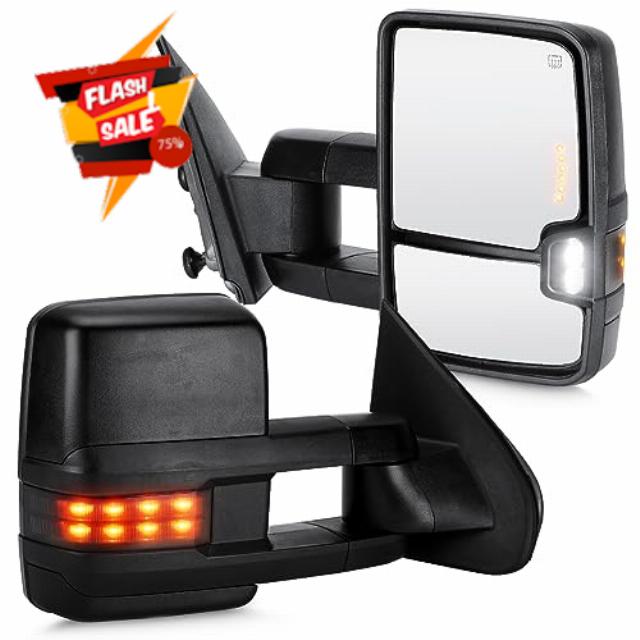 Youxmoto Towing Mirrors Fits 14-18 for Chevy GMC; Sierra Silverado 1500/ 2500HD/ 3500HD 2014 2015 2016 2017 2018 Pickup Truck Tow Mirrors; Heated; Extending/Folding; Turn Signal/Clearance Light