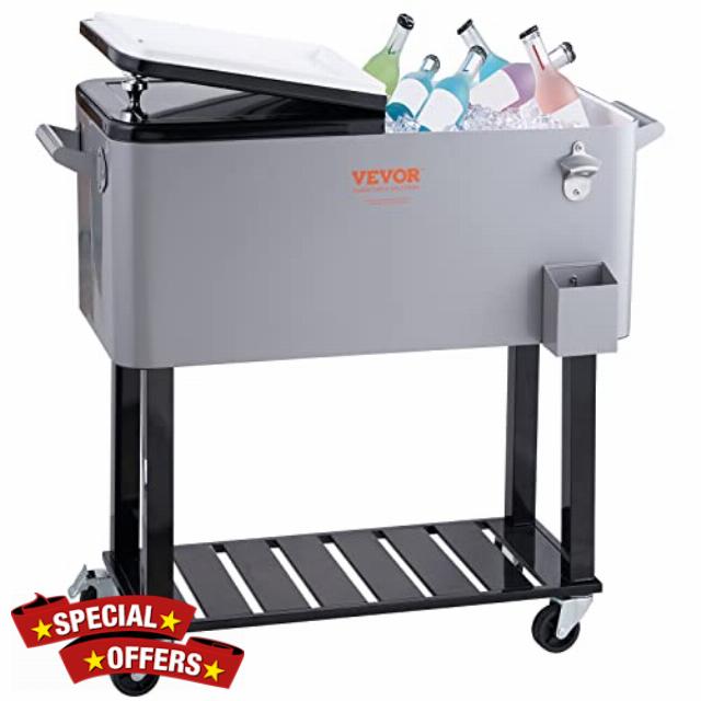 VEVOR Rolling Ice Chest Cooler Cart 80 Quart