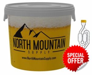 North Mountain Supply 4 Gallon Graduated Fermenting Bucket with Twin Bubble Airlock and Grommet