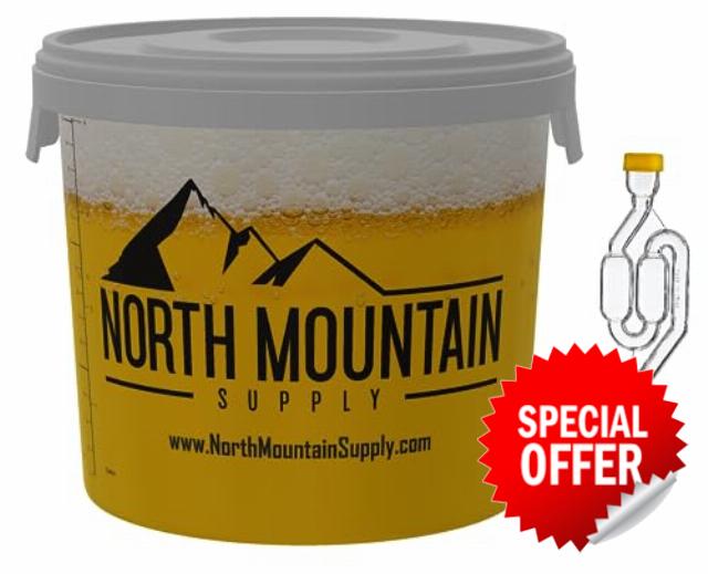 North Mountain Supply 4 Gallon Graduated Fermenting Bucket with Twin Bubble Airlock and Grommet