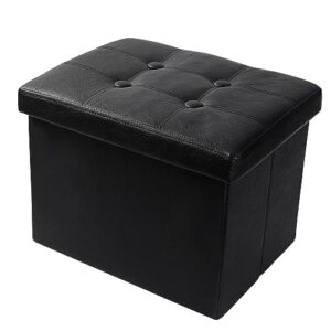 Foot Rest & Stepping Stool - Folding Storage Ottoman with Padded Seat -Premium Leather Vintage Black Ottoman - Ottoman with Storage17IN Leather