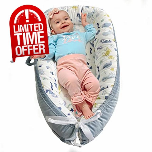 Hiseeme Baby Lounger Cover Baby Nest Cover 100% Cotton Breathable Sleeping Bed Cover for Newborn (Blue)