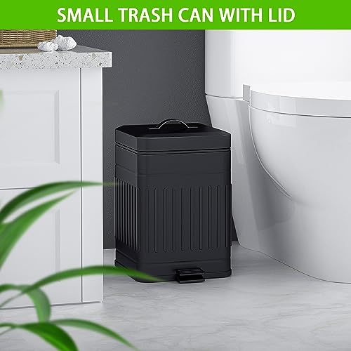 Stainless Steel Outdoor Dog Poop Garbage Can-Farmhouse Retro Metal Waste Bin w/Step Pedal for Bathroom Bedroom Office-Soft Close-Black