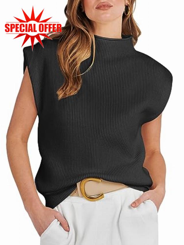 ANRABESS Women's Mock Neck Sleeveless Sweater Vest Casual Solid Cap Sleeve Knit Pullover Tank Tops 2023 Clothes