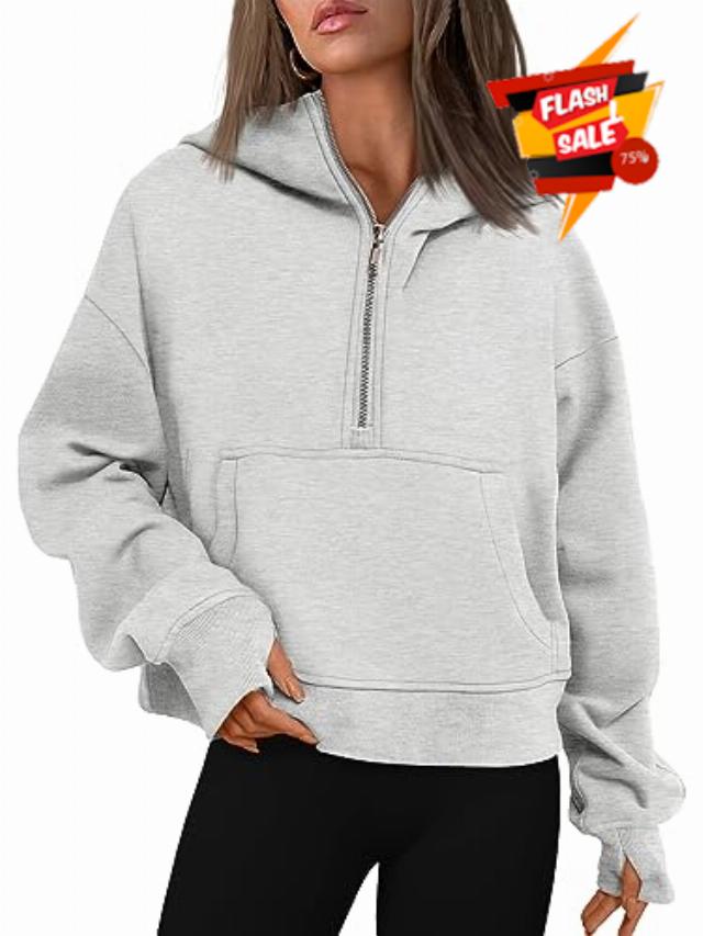 Trendy Queen Womens Hoodies Quarter Zip Pullover Oversized Sweatshirts Half Zip Pullover With Pockets Fall Clothes
