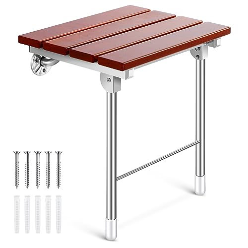 Fold Down Shower Bench Foldable Wall Wood Shower Chair Foldable Safety Stool Chair for Senior Disabled Pregnant Kids Adult